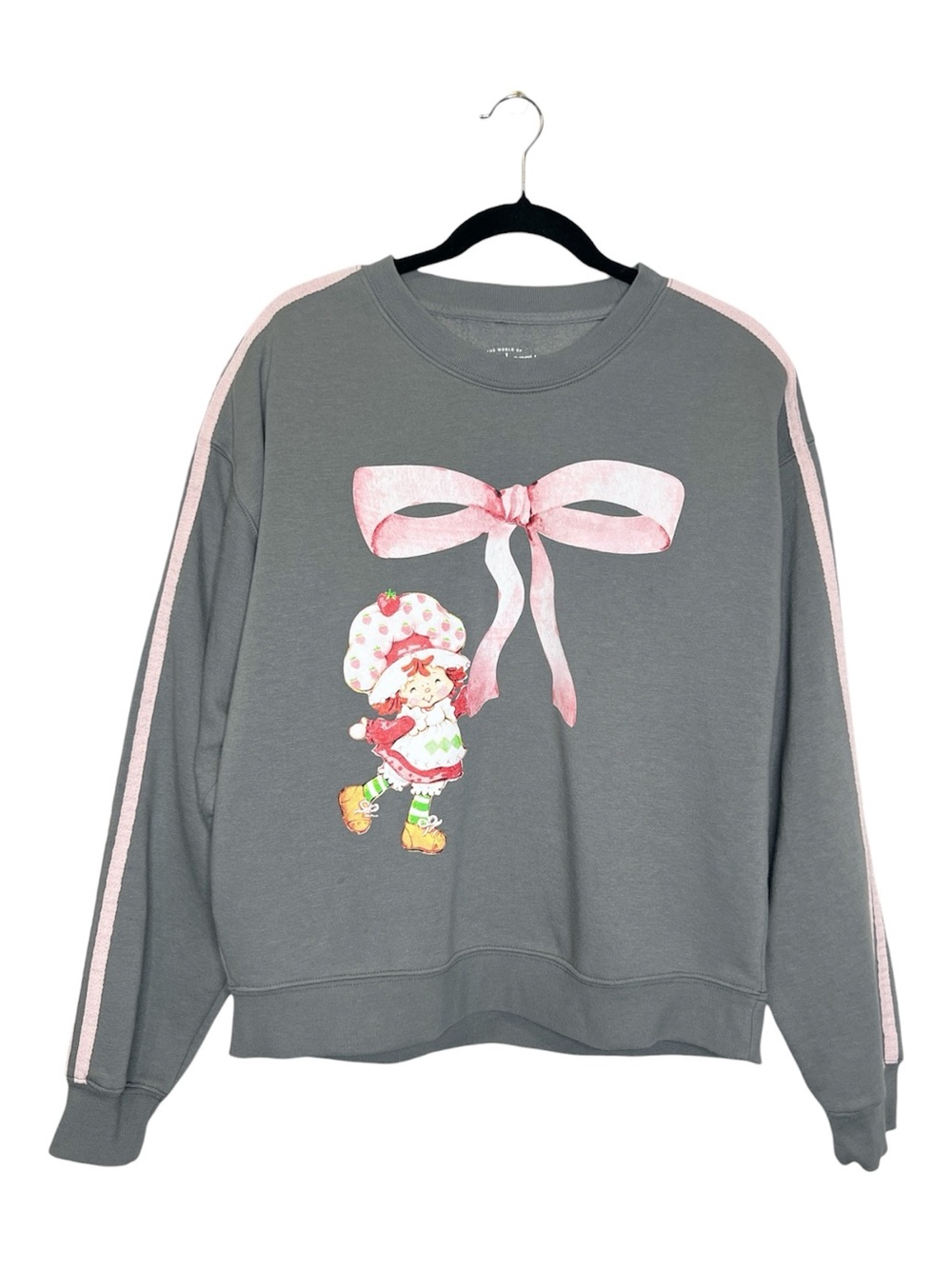 Strawberry Shortcake Pink Bow Cozy Oversized Gray Sweatshirt size Large